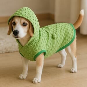 Cozy Green Dog Hoodie Jacket with Hood Medium Size Pet Apparel